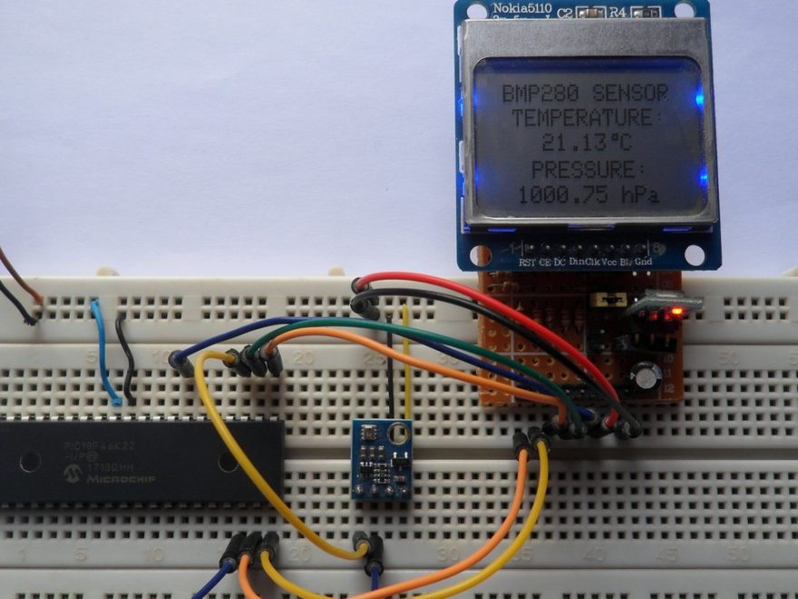 PIC18F46K22 with BMP280 sensor and Nokia 5110 LCD