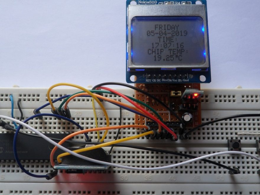 PIC18F46K22 with DS3231 RTC and Nokia 5110 LCD