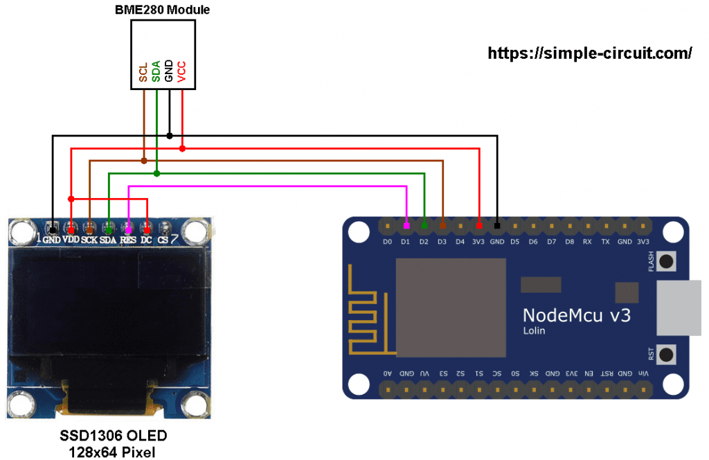 ESP8266 NodeMCU BME280 sensor SSD1306 OLED