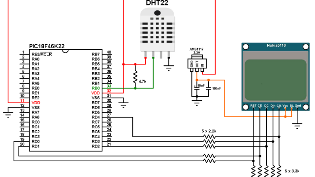 PIC18F46K22 Nokia 5110 LCD DHT22 - AM2302 sensor circuit