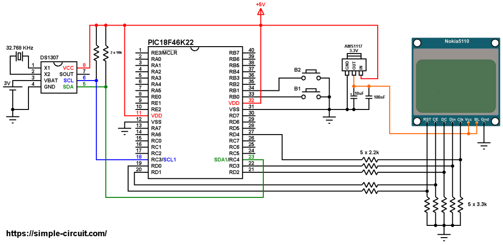 PIC18F46K22 DS1307 RTC Nokia 5110 3310 LCD