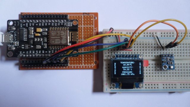 NodeMCU with BME280 sensor and SSD1306 OLED weather station