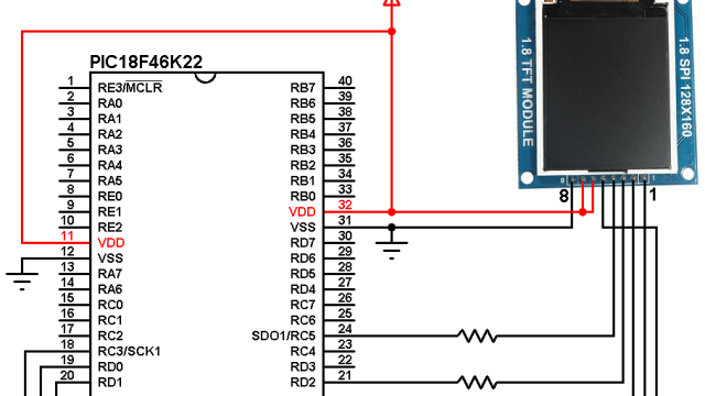 PIC18F46K22 ST7735 SPI TFT display circuit