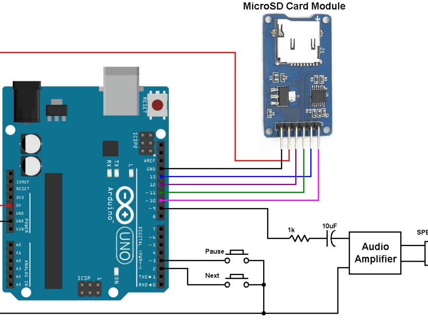 Arduino wave audio player sd card circuit