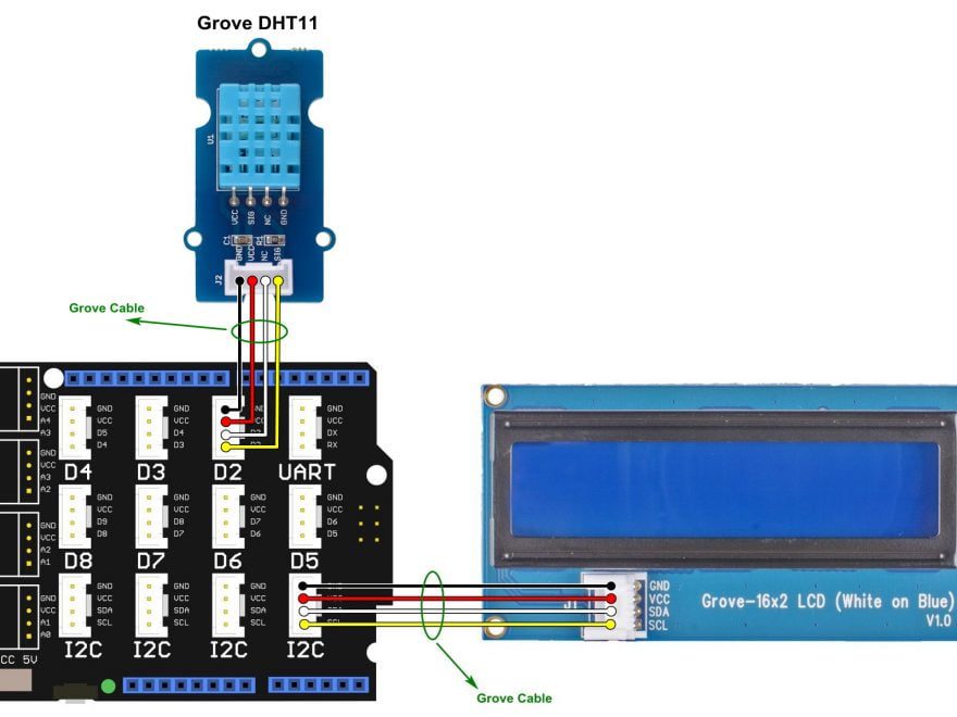 Arduino Grove DHT11 sensor I2C LCD circuit