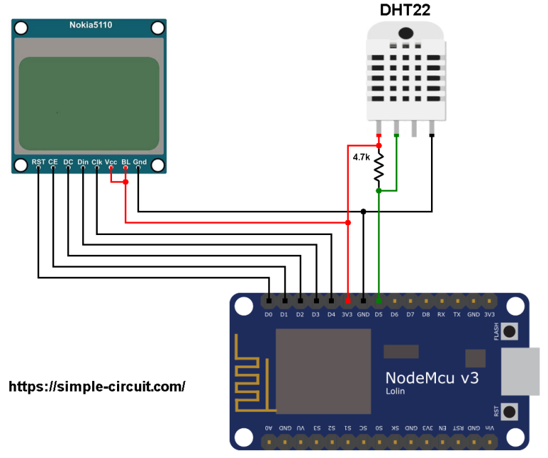 Interfacing Nodemcu With Dht22 Sensor And Nokia Lcd 