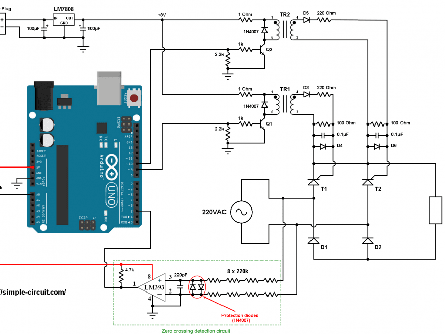 Arduino 220V full wave controlled rectifier circuit scr thyristor