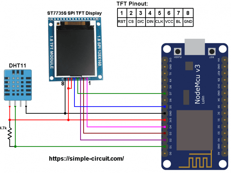 ESP8266 NodeMCU ST7735 DHT11 RHT01 sensor circuit