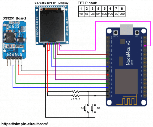 Interfacing NodeMCU with DS3231 RTC and ST7735 TFT