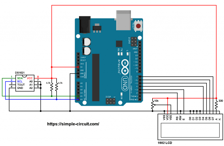 Interfacing Arduino with DS1621 Temperature Sensor - Simple Circuit