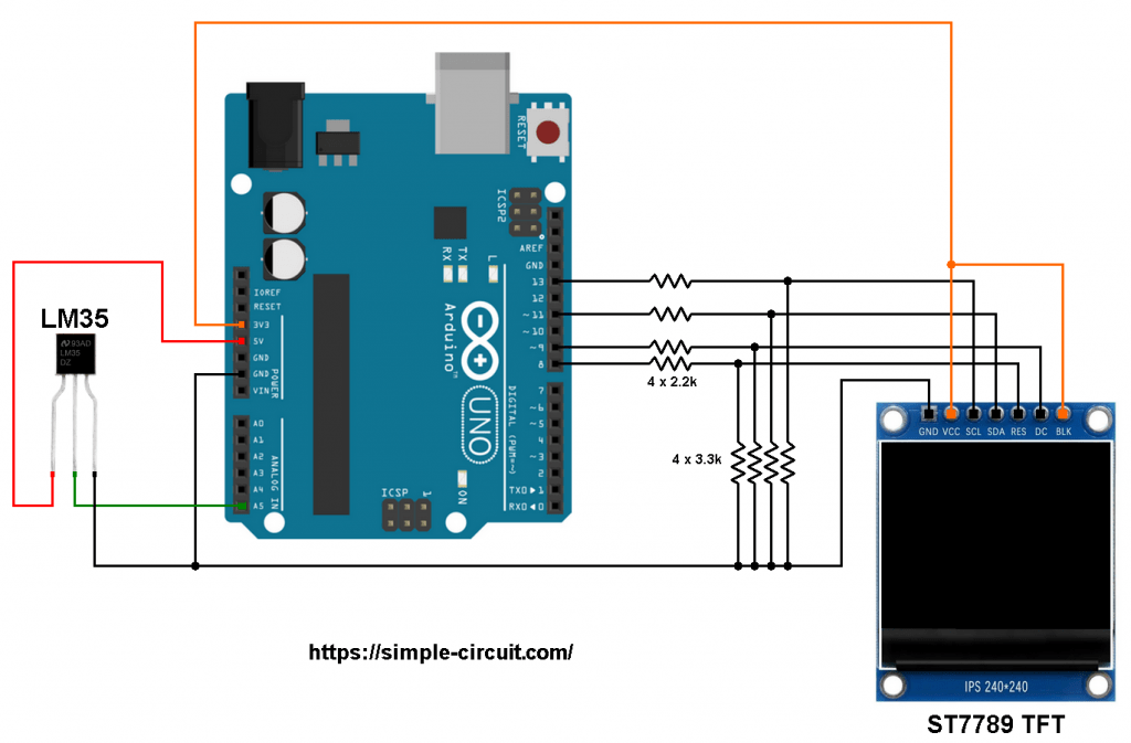 Arduino LM35 temperature sensor ST7789 TFT