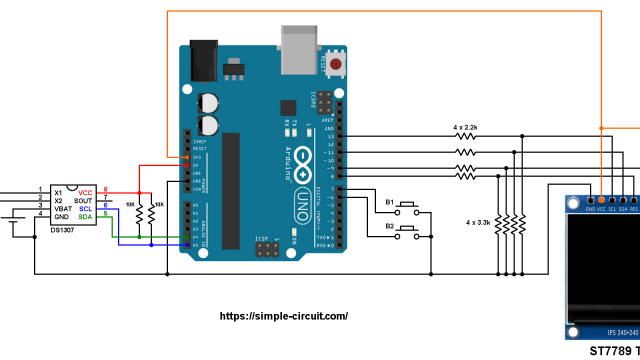 Arduino ST7789 TFT DS1307 RTC circuit