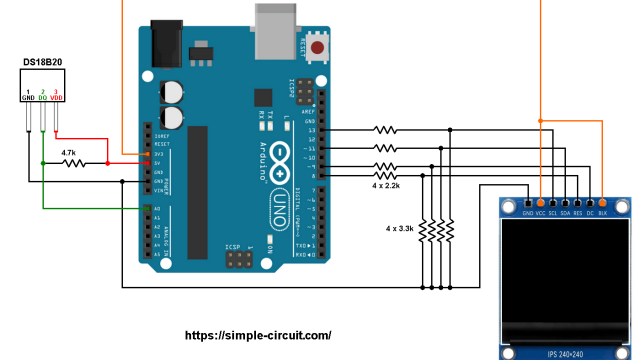 ST7789 TFT DS18B20 Arduino thermometer circuit