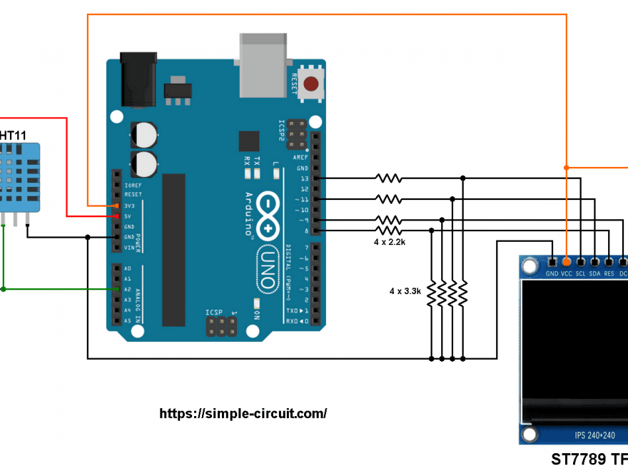 Arduino ST7789 TFT DHT11 sensor circuit