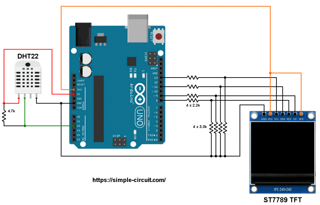 Interfacing Arduino with ST7789 TFT and DHT22 Sensor - Simple Projects