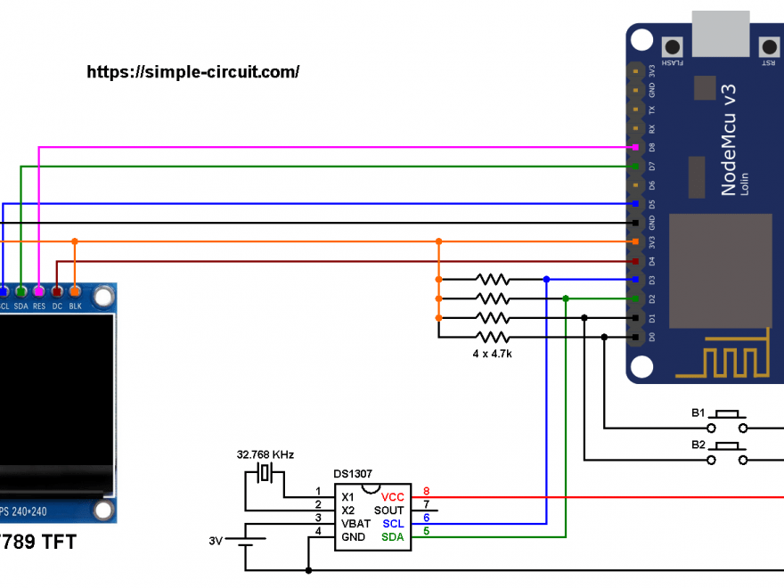 ESP8266 NodeMCU DS1307 RTC ST7789 SPI TFT