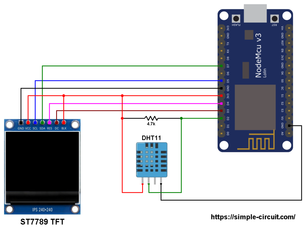 ESP8266 NodeMCU ESP12-E DHT11 sensor ST7789 TFT