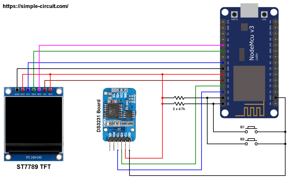 NodeMCU ESP8266 DS3231 RTC ST7789 TFT