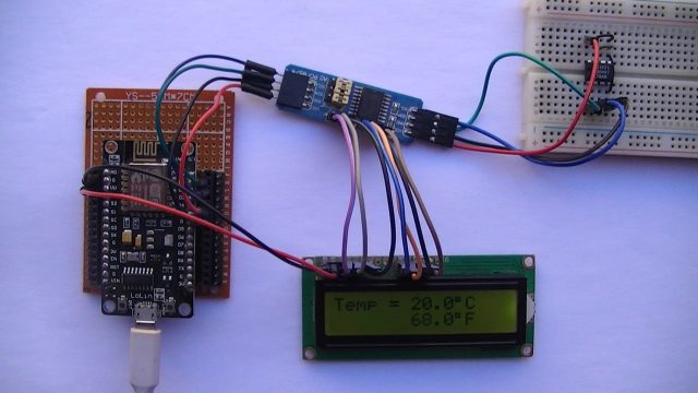 NodeMCU board with DS1621 sensor and 1602 I2C lcd