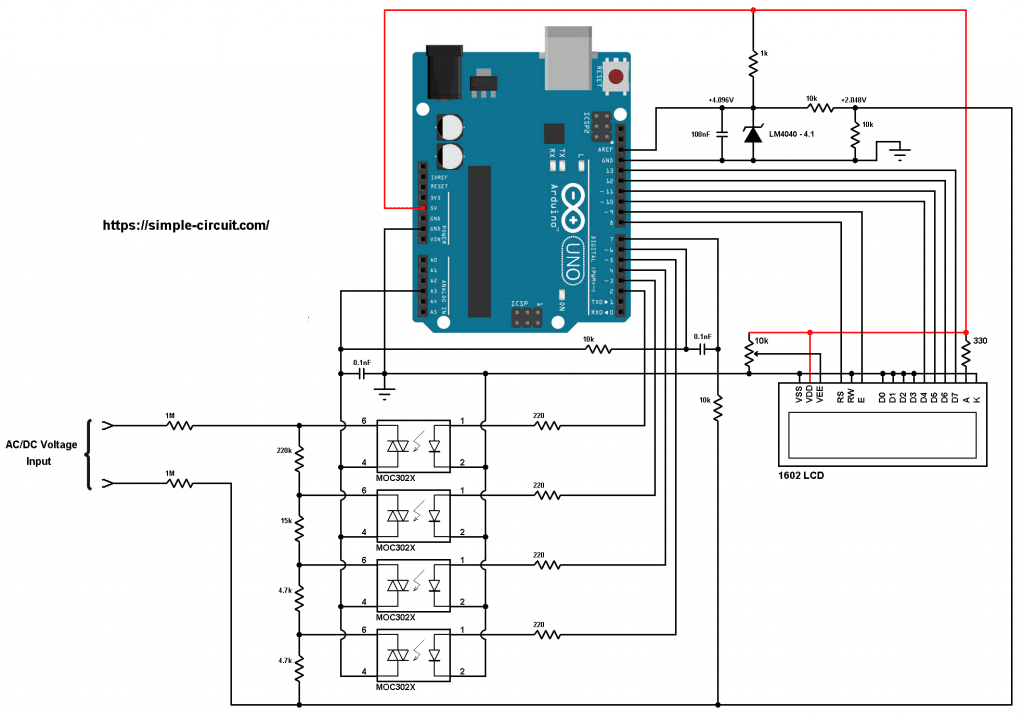 Arduino Based Autoranging AC-DC Voltmeter with TRMS - Simple Circuit