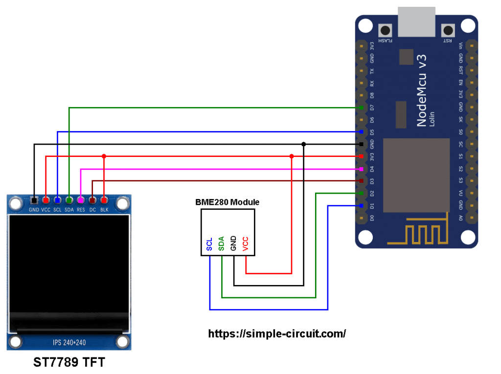 NodeMCU ESP8266 BME280 sensor ST7789 display