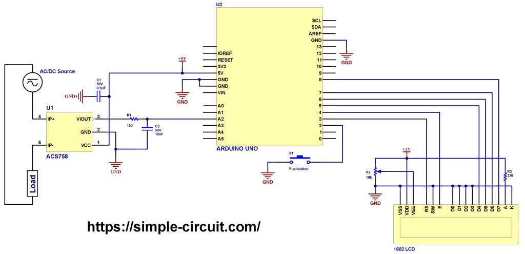 Interfacing Arduino ACS770 ACS758 AC DC current sensor circuit with LCD