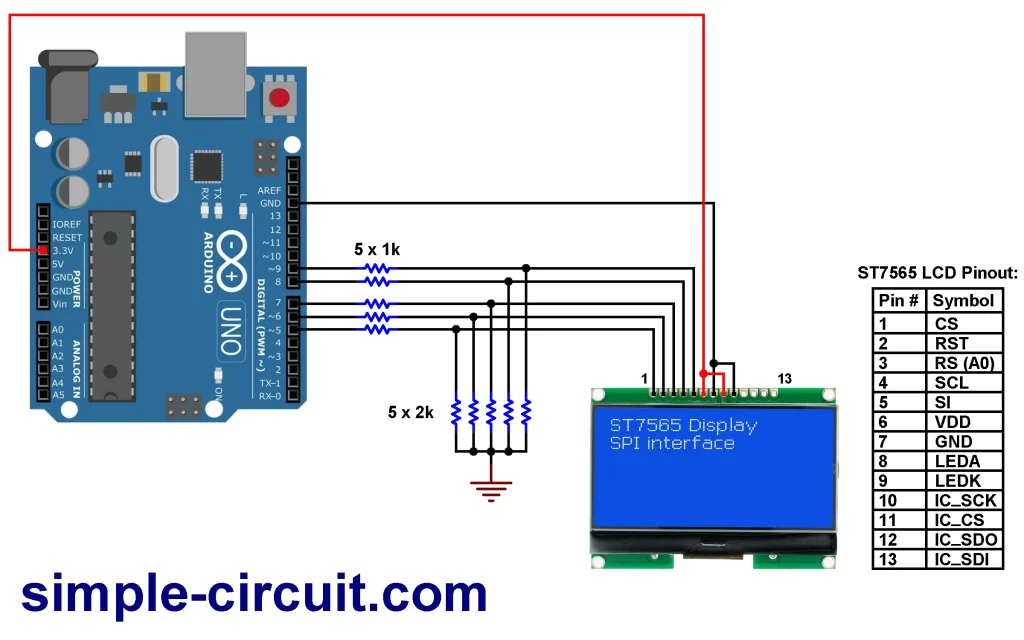 Interfacing Arduino with ST7565 LCD display circuit