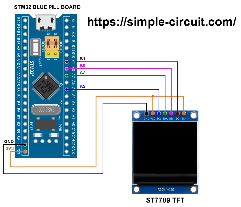 STM32 STM32F103C8T6 BLUE PILL with ST7789 TFT display circuit