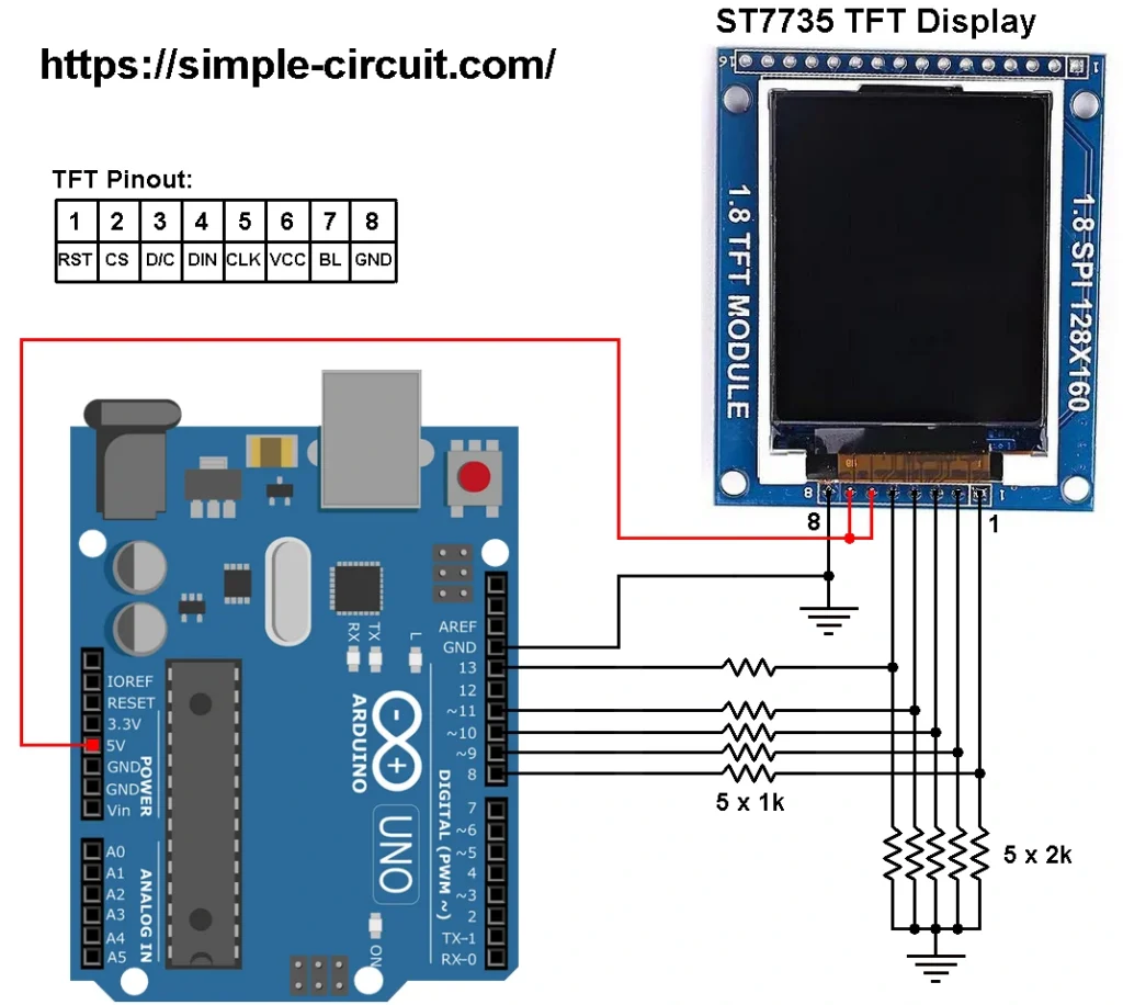 Interfacing Arduino with ST7735 TFT display circuit