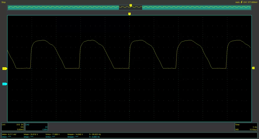 Full wave controlled rectifier output voltage oscilloscope waveform