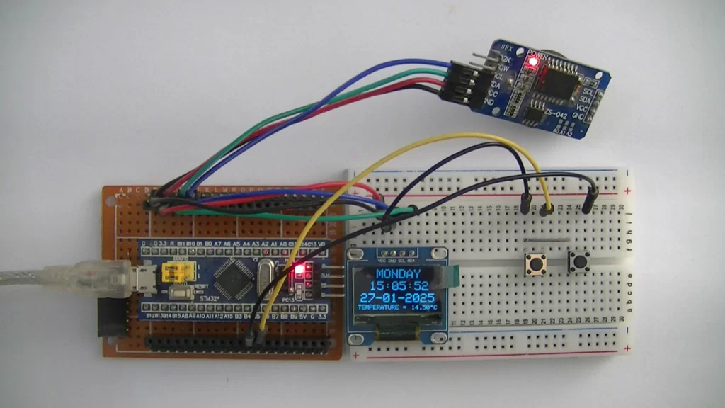 STM32F103C8T6 with DS3231 RTC module and SSD1306 OLED display