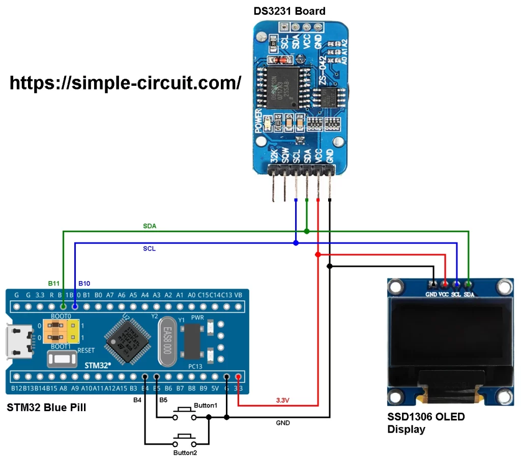 Interfacing STM32 Blue Pill with DS3231 RTC and SSD1306 OLED