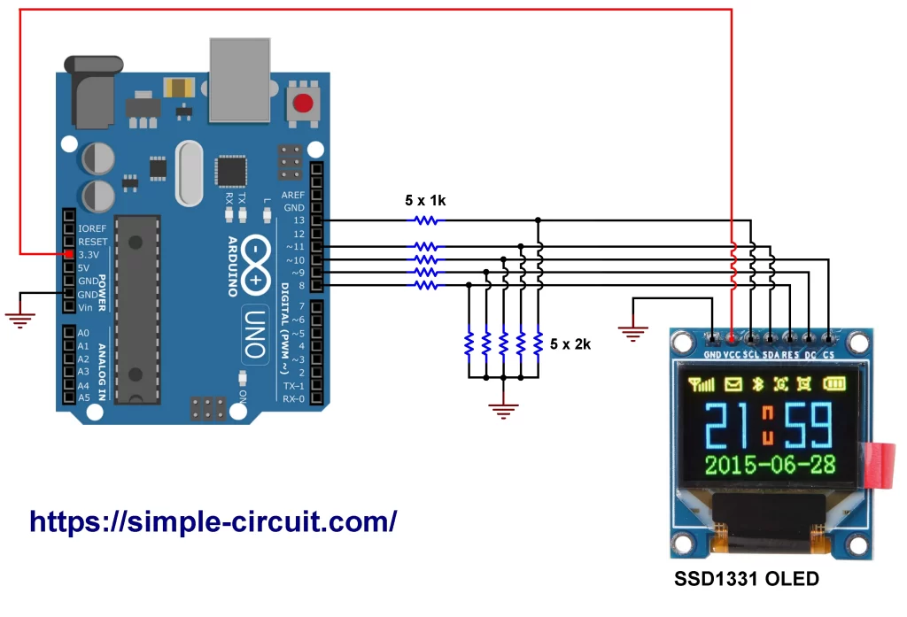 Interfacing Arduino board with SSD1331 color OLED display module circuit