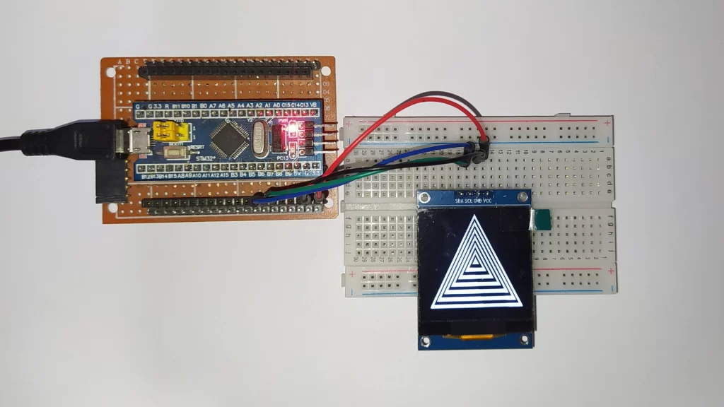 SH1107 OLED display with STM32F103C8T6 Blue Pill hardware circuit