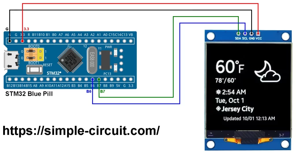 Interfacing STM32 Blue Pill with SH1107 OLED display I2C circuit