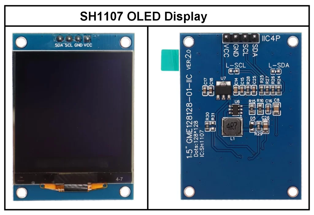 SH1107 OLED display module I2C interface 128x128 pixel