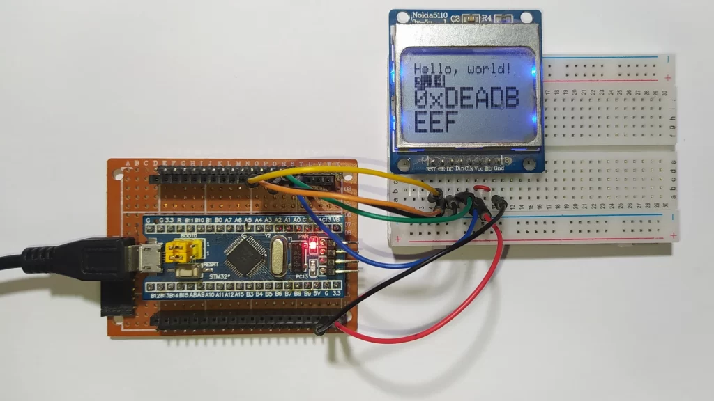 Nokia 5110 with STM32 Blue Pill board hardware circuit