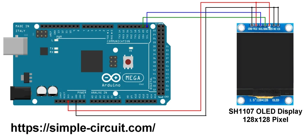 Arduino mega interface with SH1107 OLED display I2C mode SPI module