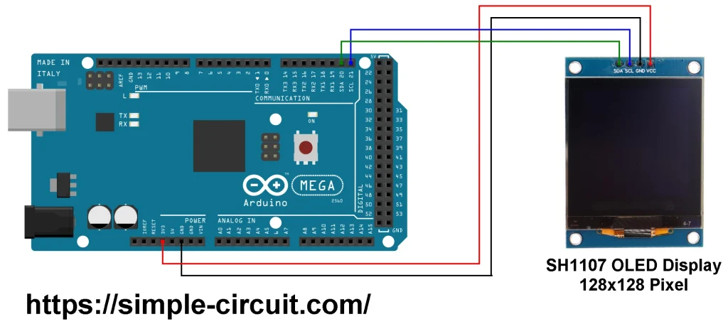Arduino mega interface with SH1107 OLED display I2C mode